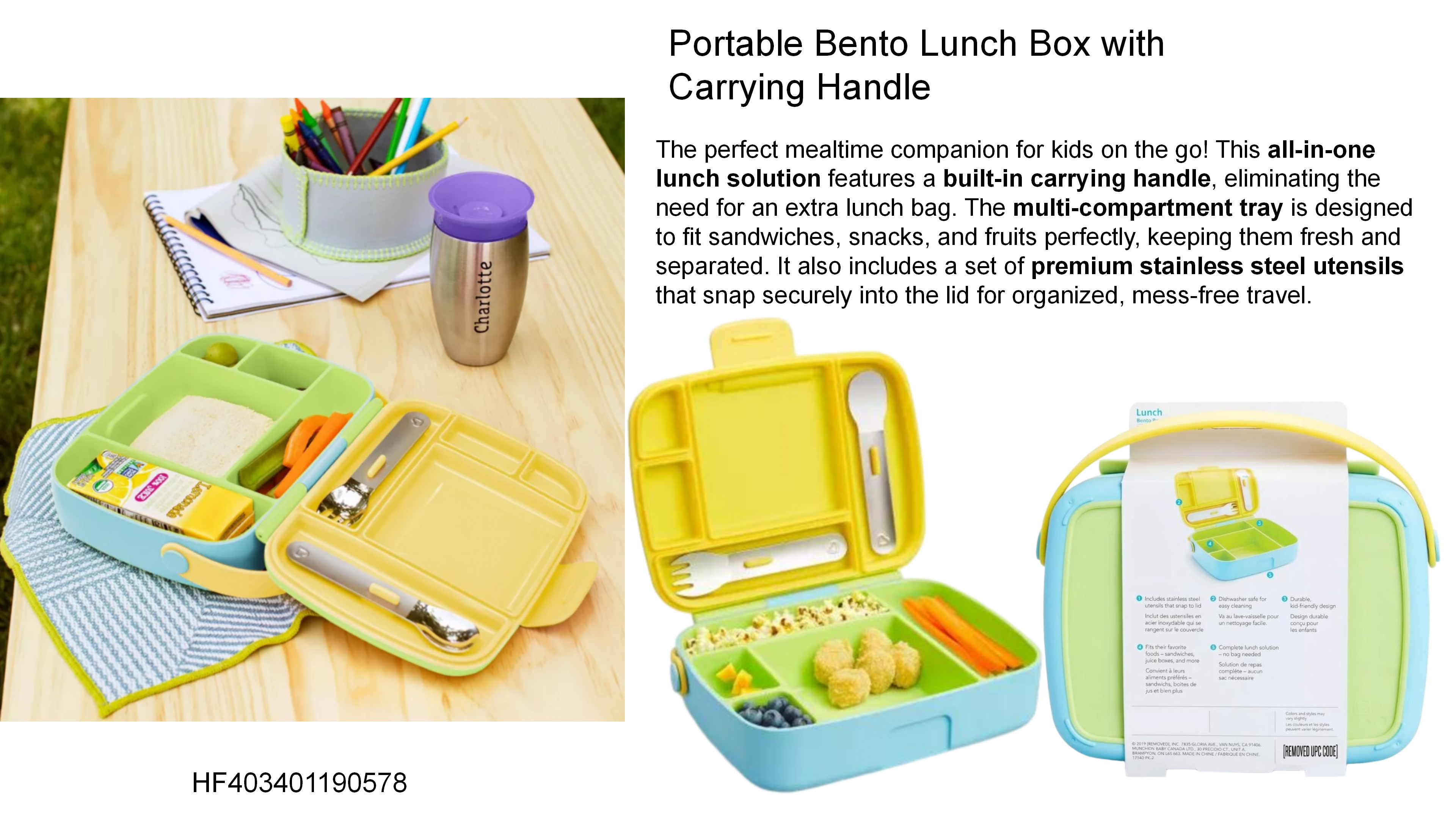 Portable Bento Lunch Box with Carrying Handle